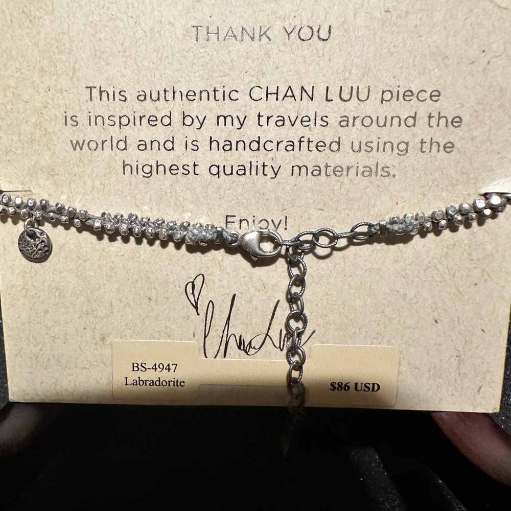Chan Luu Silver Disc Bracelet with Gemstone Pendant BS -4947 Labradorite - Picture 2 of 3